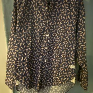 Duvin Design Navy Hawaiian shirt size L with leaf pattern